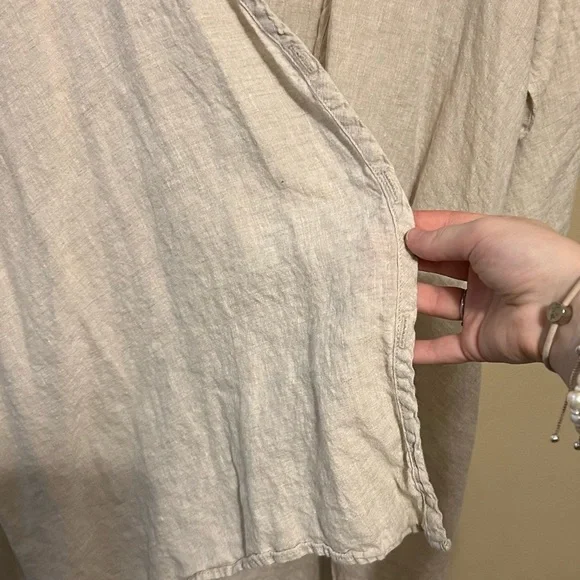 Match Point USA Linen Open Front Beige Cardigan Sz L Boho Natural Fiber Basic - Picture 6 of 8